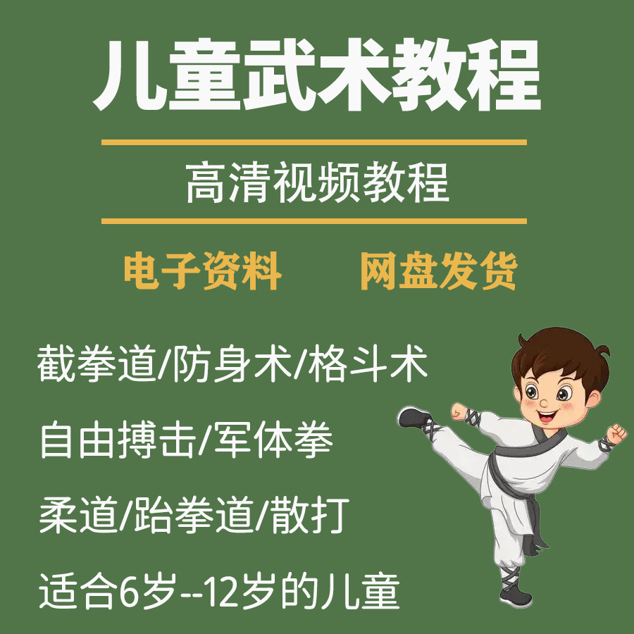少儿童武术视频教程零基础自学咏春散打擒拿泰拳跆拳道防身术课程-电商虚拟货源仓