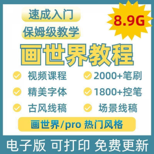 画世界教程视频pro板画零基础入门笔刷素材线稿手绘插画控笔训练-电商虚拟货源仓