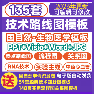 技术路线图模板国自然热点生物医学可编辑visio鱼骨路线图流程图-电商虚拟货源仓