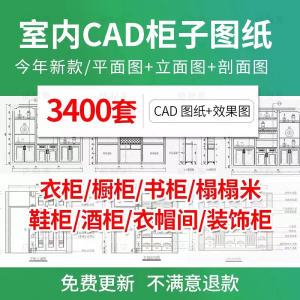 家装衣柜酒橱柜子榻榻米家具CAD图库平立面施工图纸设计全屋定制-电商虚拟货源仓